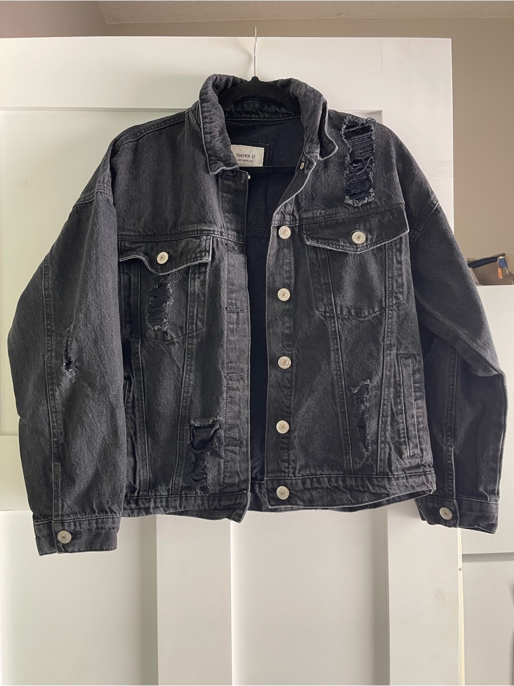Forever 21 Distressed Black Denim Jacket